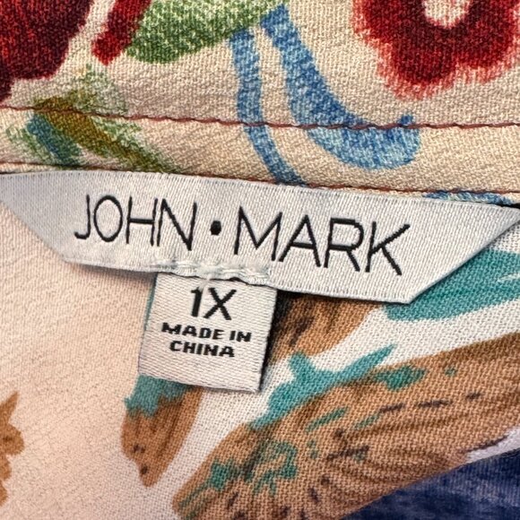 John Mark Patchwork Print Tunic Button Front Shirt Multicolor Women Plus Size 1X - Picture 9 of 12